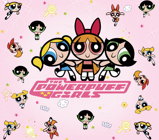 385 The Powerpuff Girls Sparkling Pink Background with Tumbler